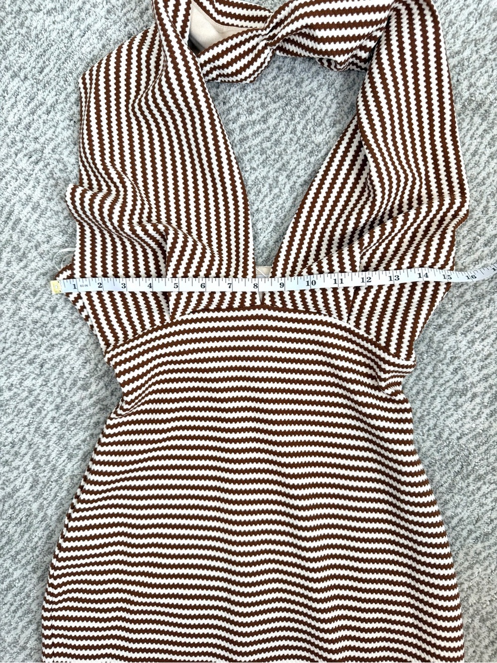 Amanda Uprichard Brown & Cream Striped Halter Dress Midi Has Stretch NWT Small - Picture 9 of 14